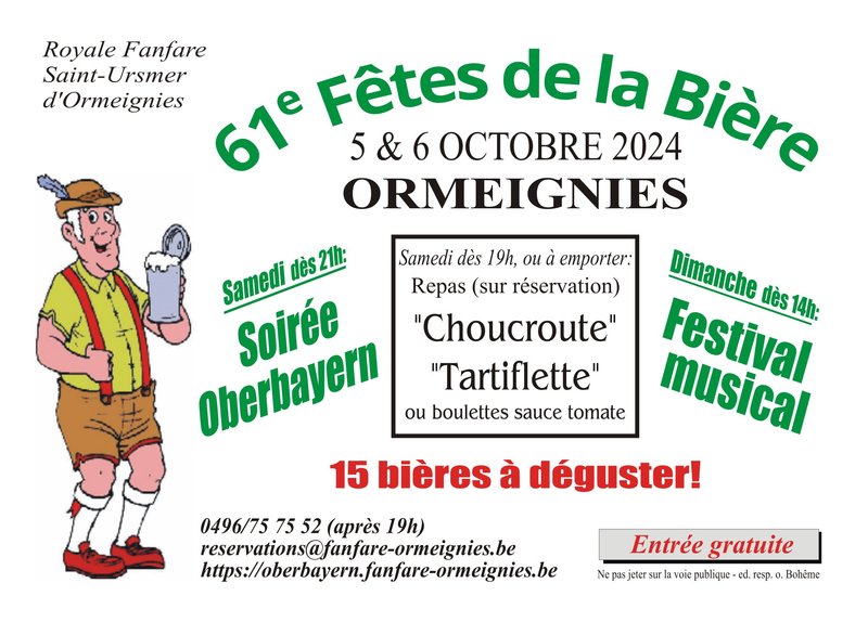 Loisirs Animation,Fête,..: 61 eme fêtes de la bière - Ormeignies (Hainaut)