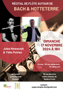 Expositions Rcital flte temple protestant Roubaix dimanche novembre  16h, Bach Ho