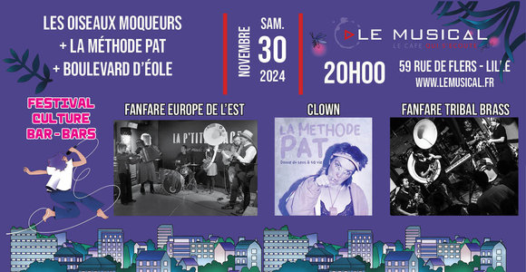 Expositions Fest culture bars: Boulevad d ole + oiseaux moqueurs + mthode Pat